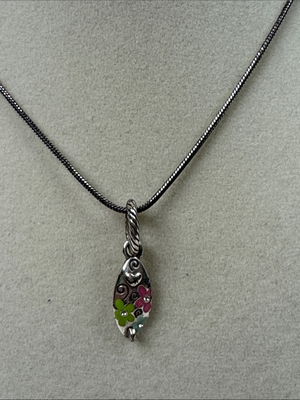 Brighton Silver Floral Pendant Necklace Pink Lime blue Surfs Up Adjustable bag